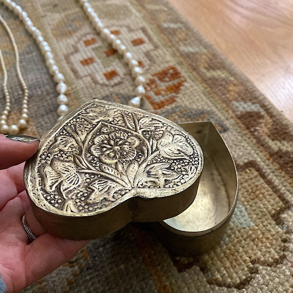Tin Heart Box with Embossed Floral Design